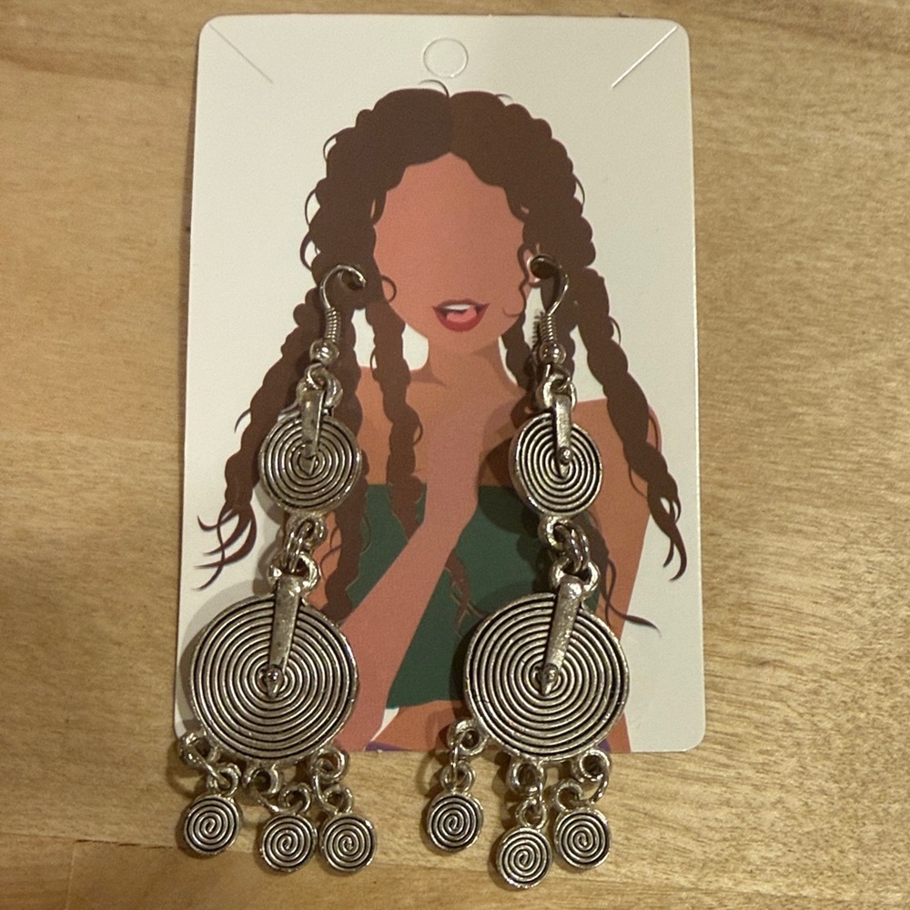 Silver Tone Spiral Dangle Earrings